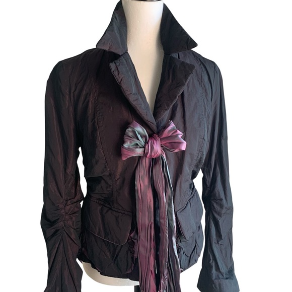 Event Jacket Shot Taffeta Fabrication Sash Front Elegant Evening Purple Black S - Picture 3 of 14